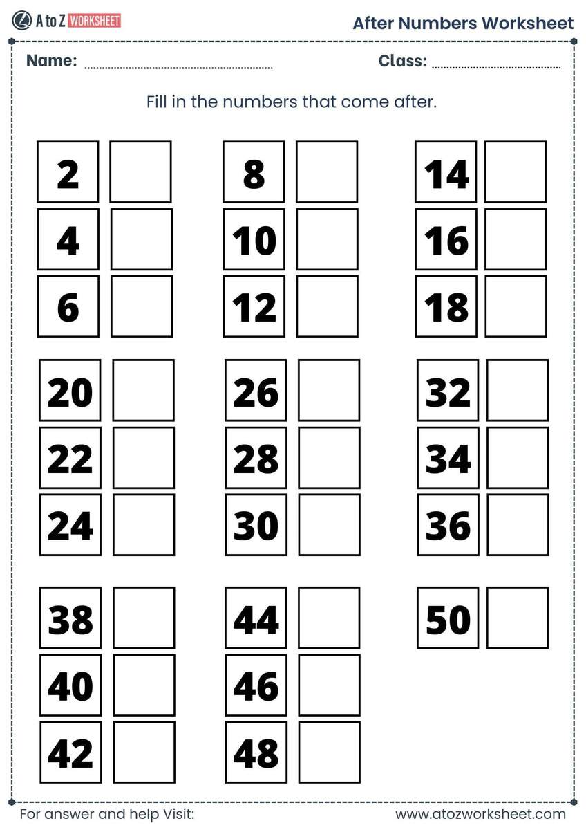 After Number Worksheet 1 To 100 A To Z Worksheet