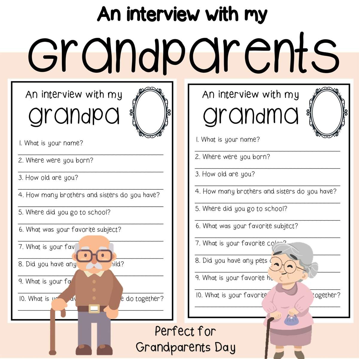 An Interview With My Grandparents Grandparents Day Etsy Grandparents Day Questionnaire All About My Grandparents Worksheet Kids Keepsake Printable PDF Grandma Grandpa Gift Activity Etsy