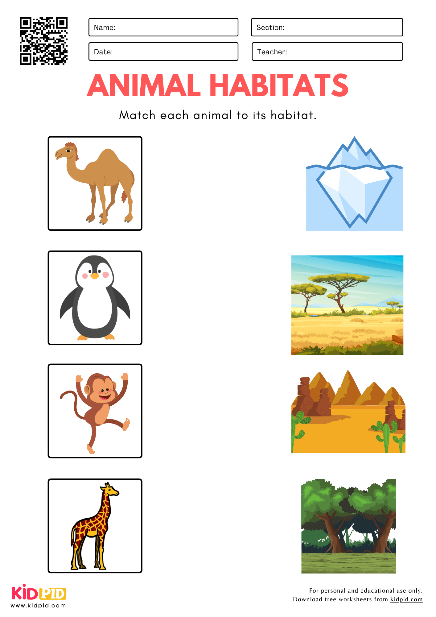 Animal Habitats Matching Worksheet For Kindergarten Kidpid Printable Animal Habitat Sorting Mats Activity For Kids