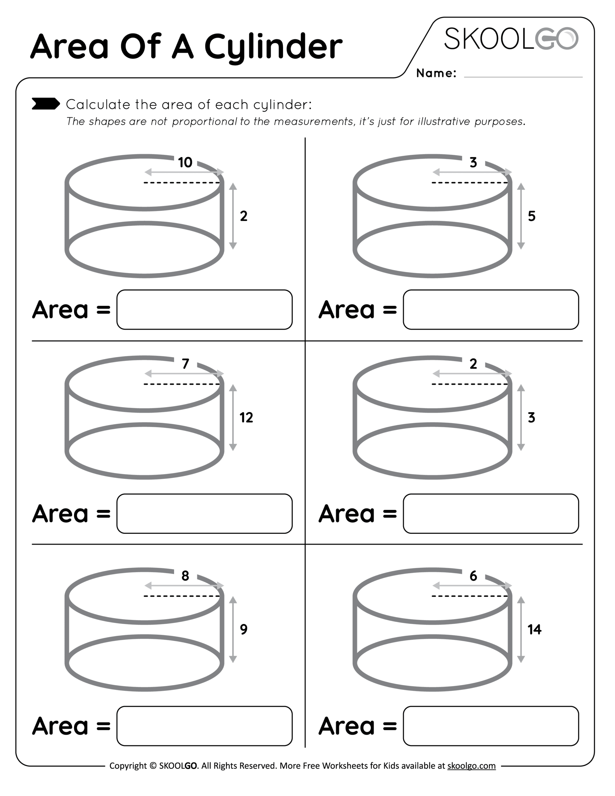 Volume And Surface Area Of Cylinders K12 Math Worksheets
