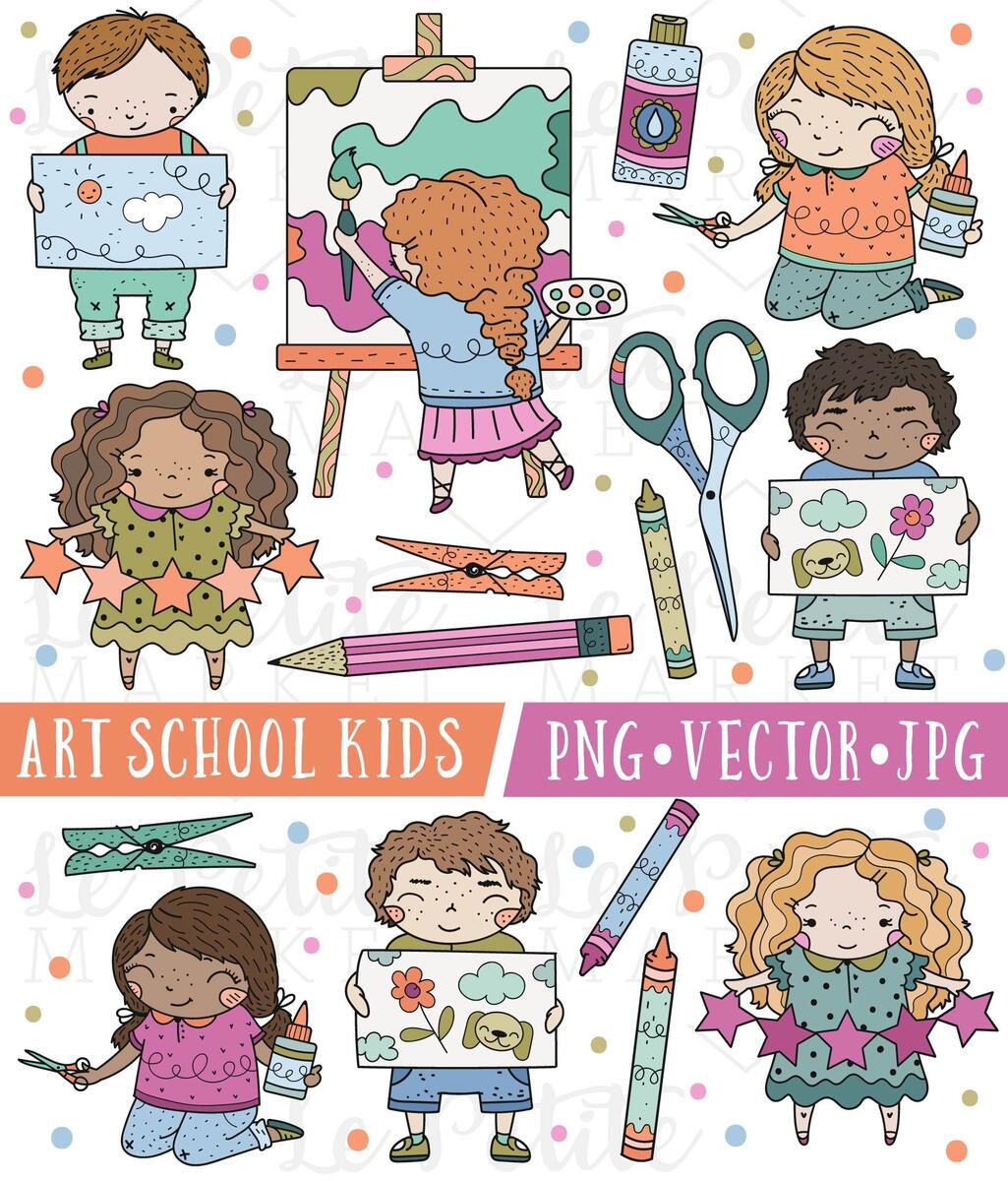 Art Class Clipart Cute School Clipart Kindergarten Clipart First Grade Clipart Cute Kid Clipart Cute Art Clipart Images Commercial Use Etsy
