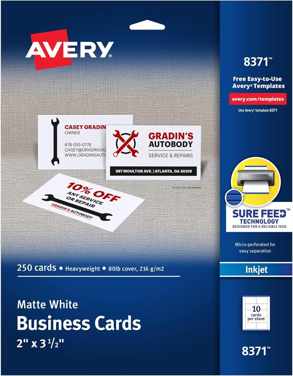 Avery Brandclub Avery Printable Business Cards With Sure Feed Technology 2 X 3 5 White 250 Blank Business Cards Inkjet Printer Paper 08371 Avery Brandclub Avery Printable Business Cards With Sure Feed Technology 2 X 3 5 White 250 Blank Business Cards Inkjet Printer Paper 08371