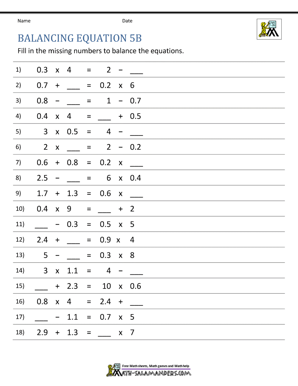 Balancing Math Equations