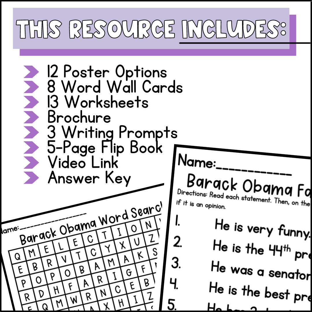 Barack Obama Biography Activities For Kindergarten 1st Grade 2nd Grade Classful