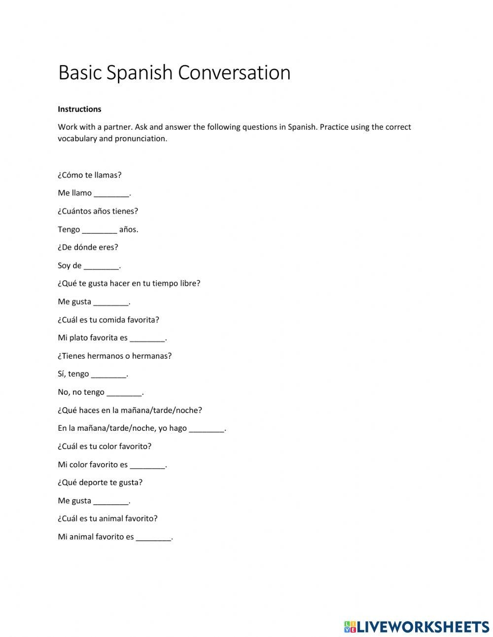 Basic Spanish Conversation Worksheet Worksheets Library Basic Spanish Conversation Worksheet Worksheets Library