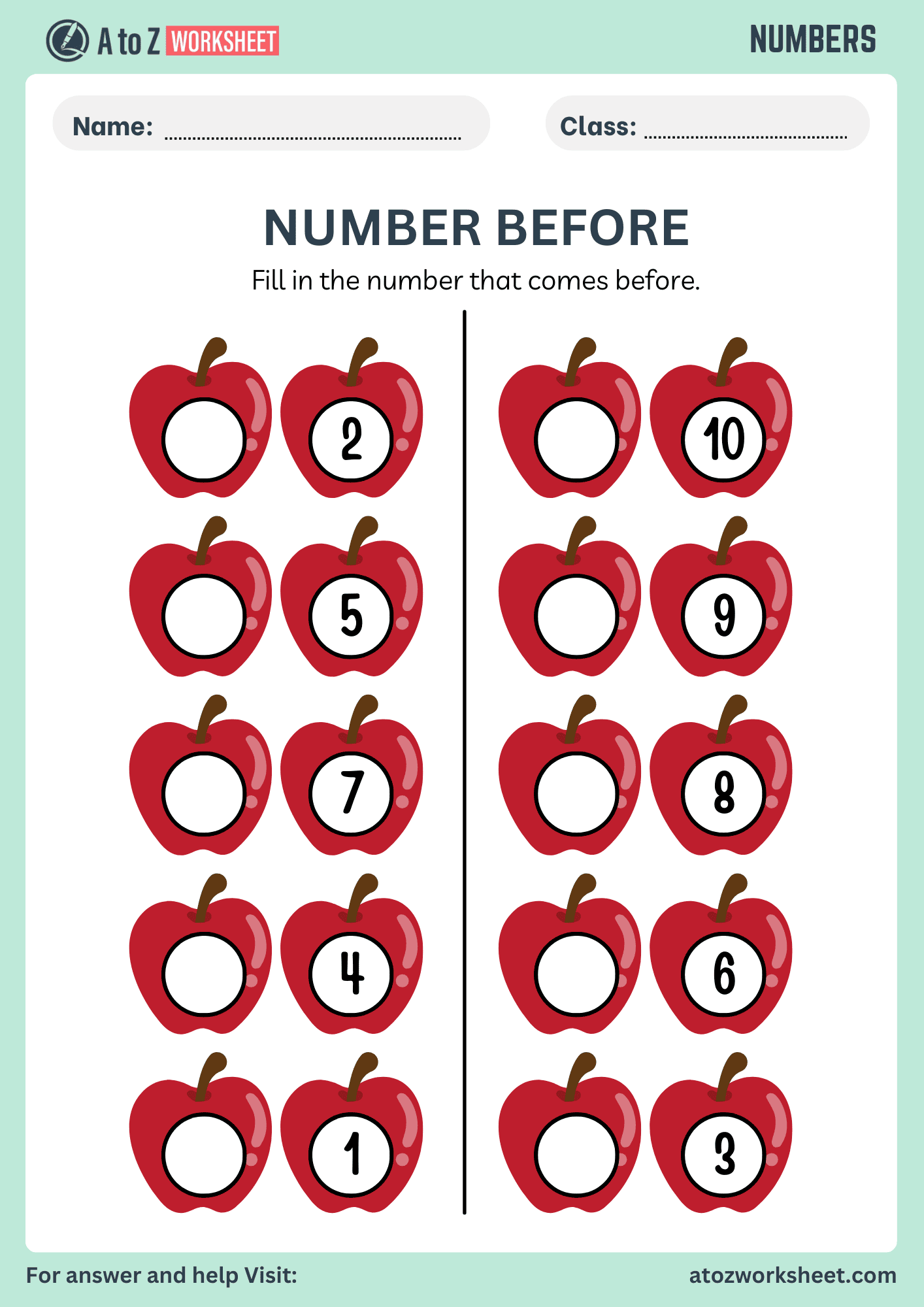 Before And After Number Worksheets A To Z Worksheet