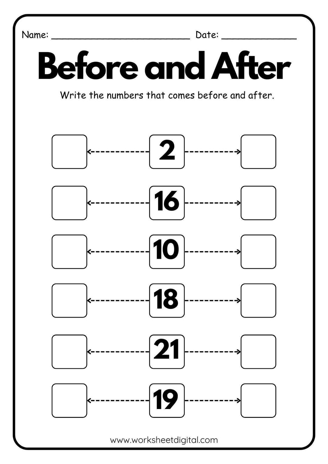 Before And After Numbers Worksheet Grade 1 2 Revision PDF Etsy