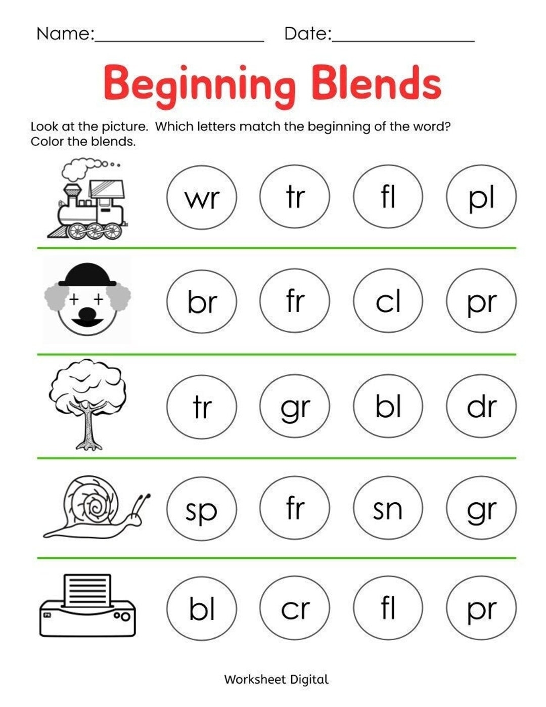 Blend Word Read Write And Color Worksheets