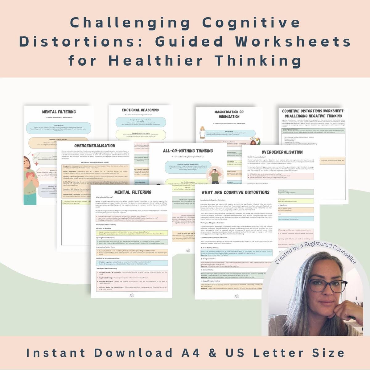 CBT Cognitive Distortions Worksheets Unhelpful Thinking Styles Thinking Errors Guide Etsy
