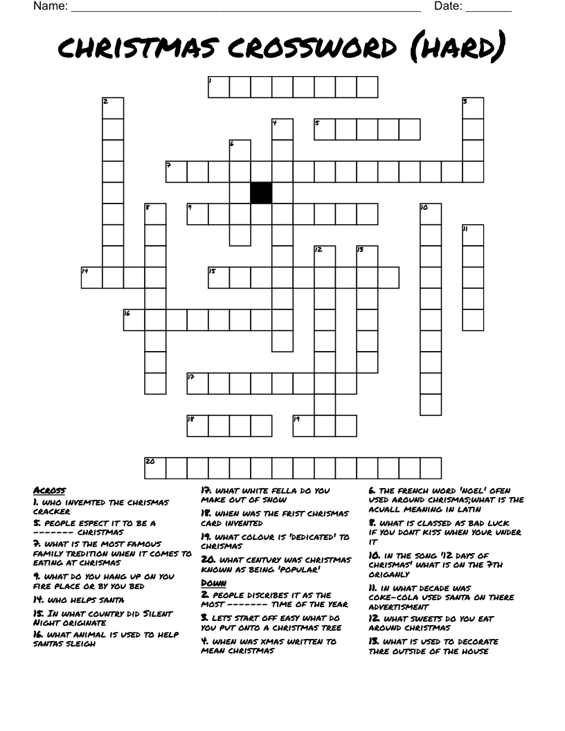 Christmas Crossword Hard WordMint Christmas Crossword Hard WordMint