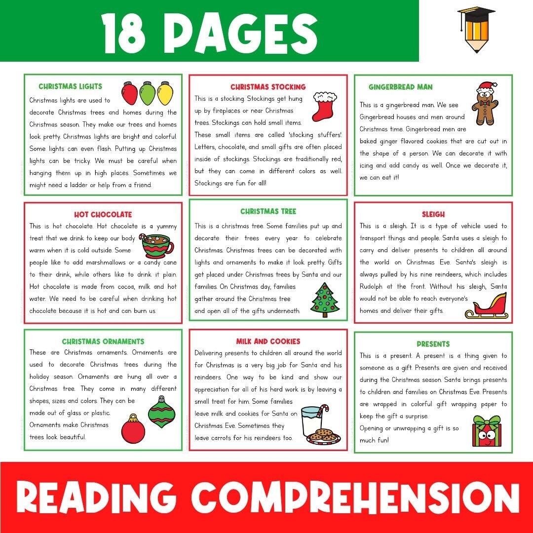 CHRISTMAS READING COMPREHENSION Christmas Worksheets Reading And Writing Preschool Kindergarten Grade One Literacy Centers Etsy Hong Kong