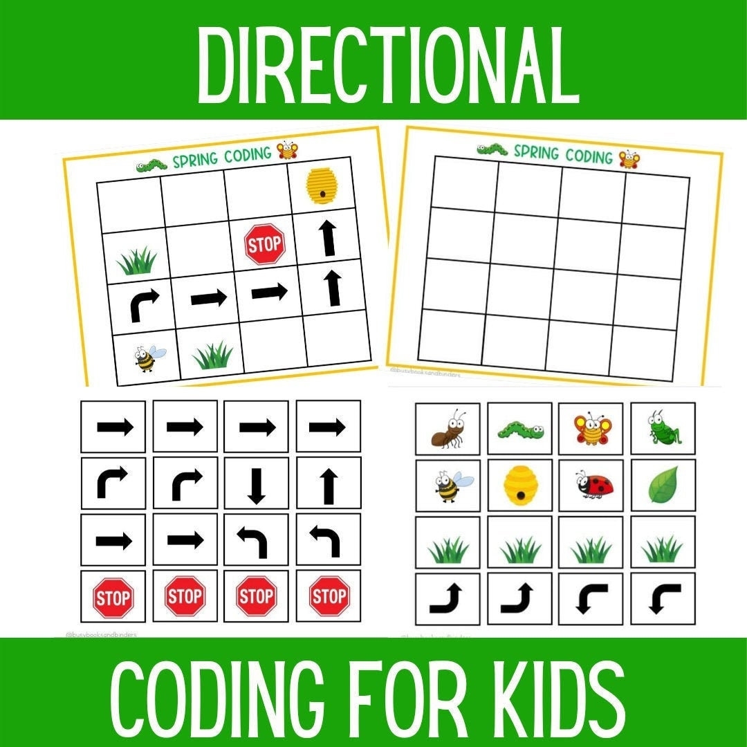 Coding For Kids Directional Coding Coding Worksheets Spring Busy Book Kindergarten Worksheets Spring Activities Bugs Preschool Etsy Coding Worksheets For Kids Fun Way To Learn Coding For Kids