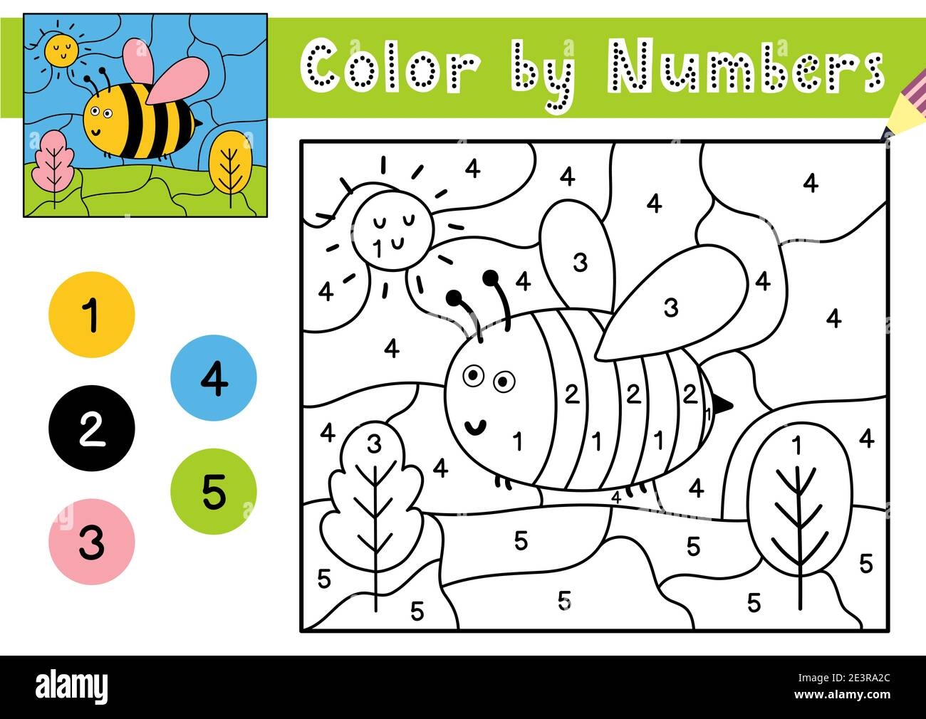 Color By Number Game For Kids Coloring Page With A Cute Bee Printable Worksheet Stock Vector Image Art Alamy Color By Number Worksheet For Kids Learning Royalty Free Vector VectorStock