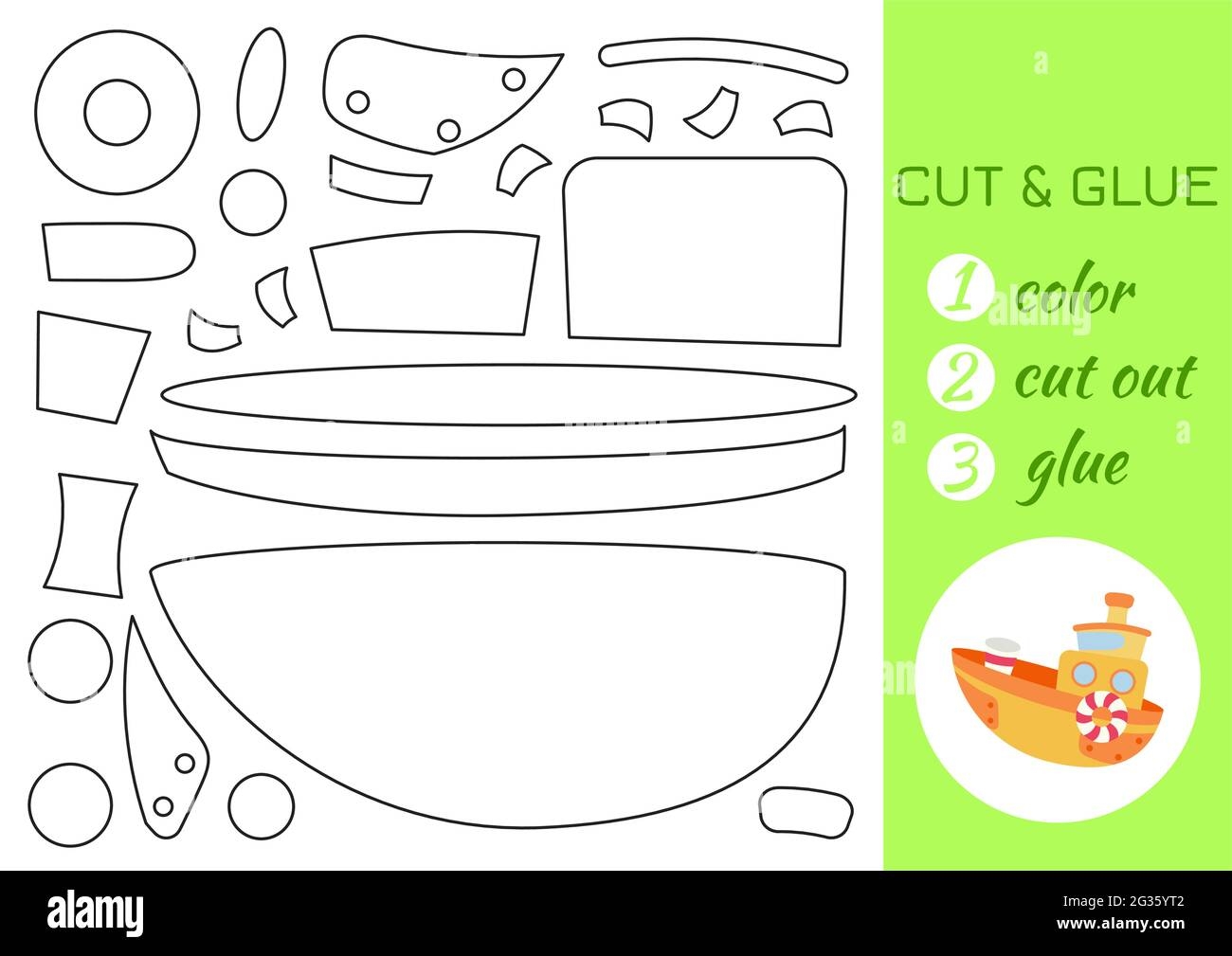 Color Cut And Glue Paper Yellow Ship Cut And Paste Craft Activity Page Educational Game For Preschool Children DIY Worksheet Kids Logic Game Act Stock Vector Image Art Alamy