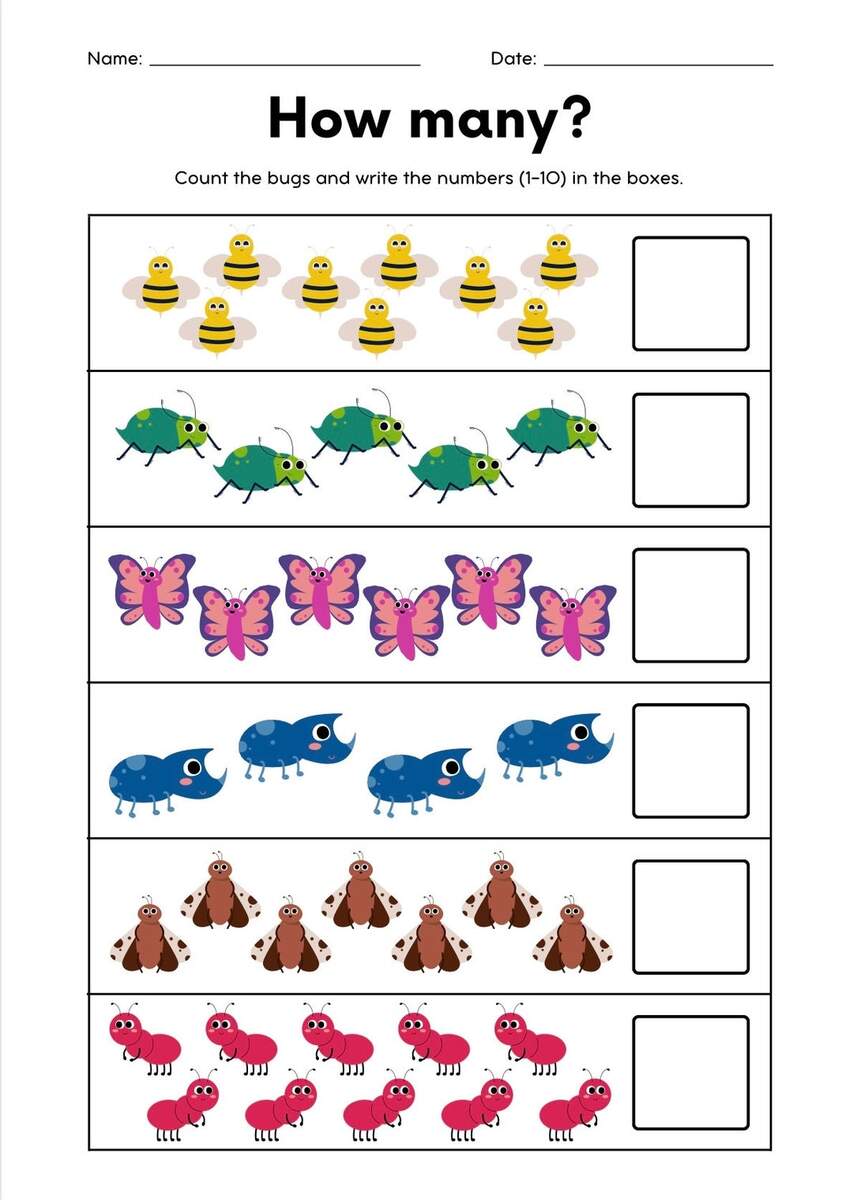 Colorful How Many Bugs Worksheet Etsy