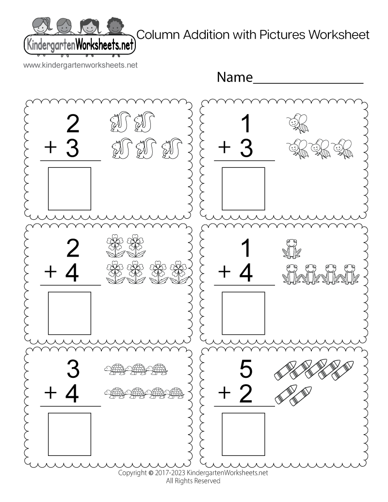 Column Addition With Pictures Worksheet Free Printable Digital PDF Addition Math Worksheets For Kindergarten
