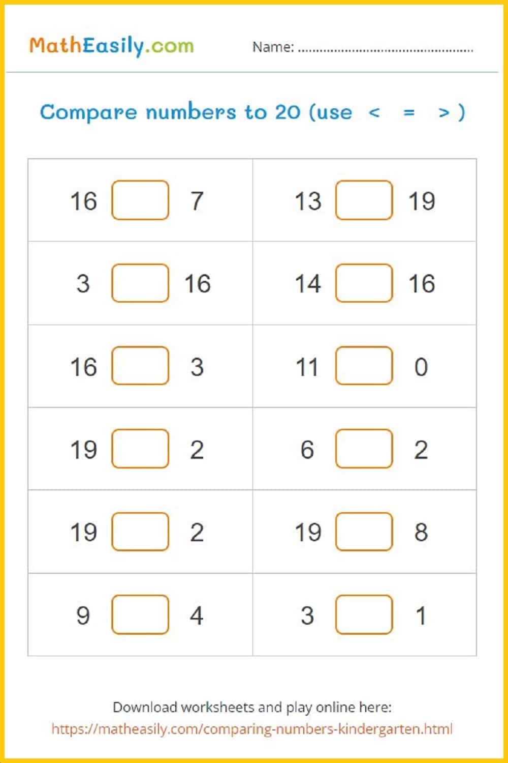 Comparing Numbers Games ONLINE Worksheets