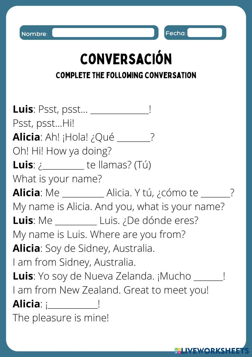 Conversation Practice Worksheets Library