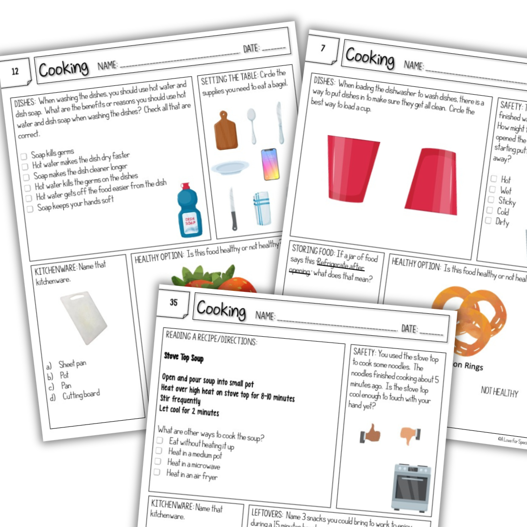 Cooking Skills Worksheets For Students With Special Needs Kitchen Tools Unit 2 Life Skills Word Of The Day Level 2 Functional Terms Classful