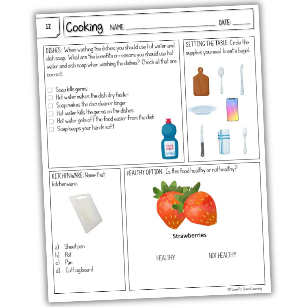 Cooking Skills Worksheets For Students With Special Needs