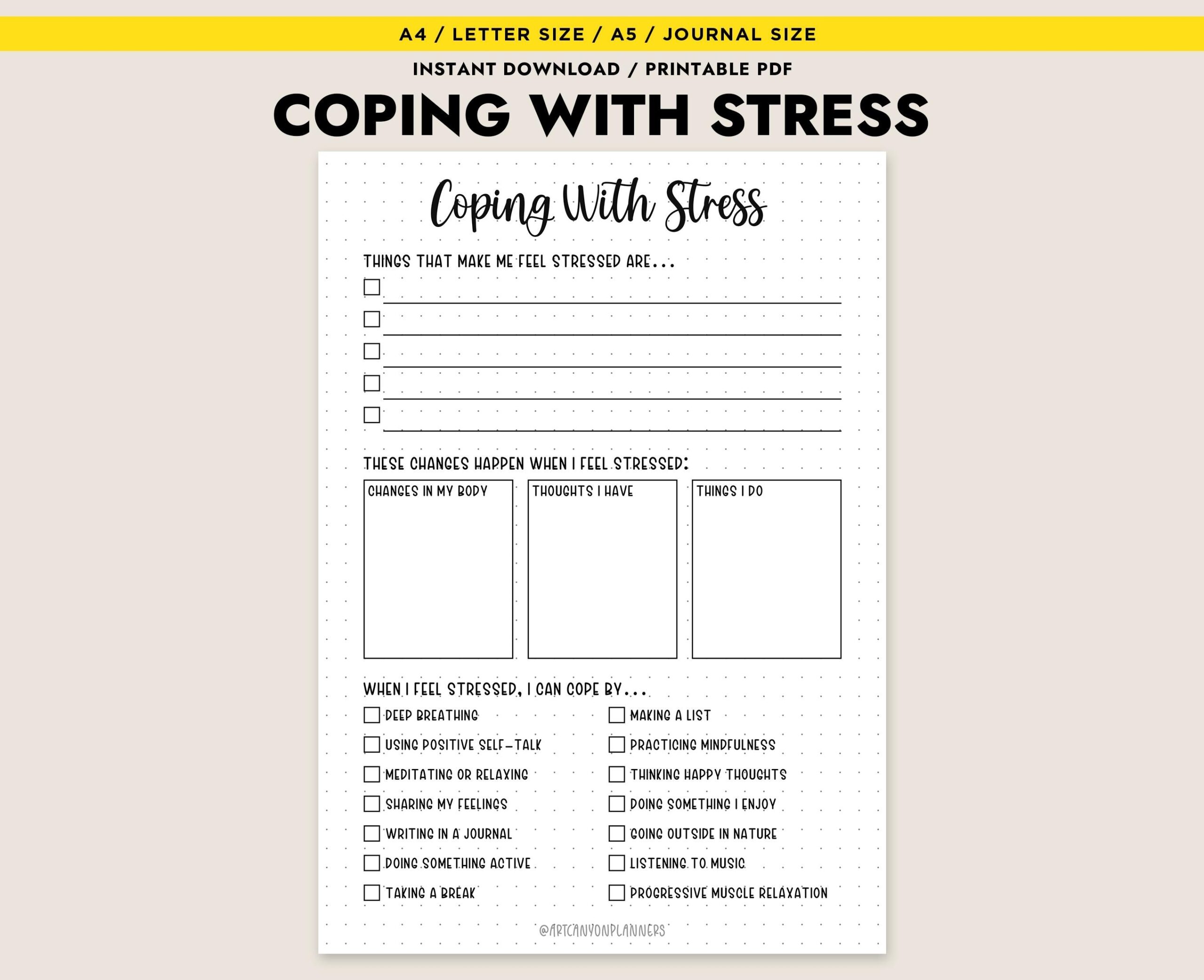 Coping With Stress Printable Worksheet Mental Health Journal Page Self Care Anxiety Relief PDF Download Etsy Coping With Stress Printable Worksheet Mental Health Journal Page Self Care Anxiety Relief PDF Download Etsy