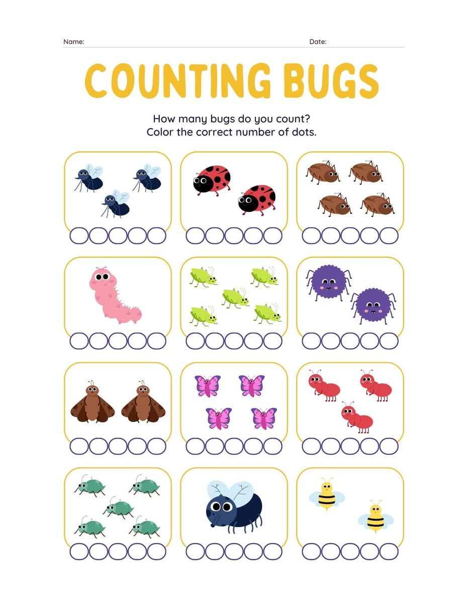 Coloring Book Page I Spy Count And Color Insects Printable Worksheet For Kindergarten And Preschool Stock Vector Image Art Alamy