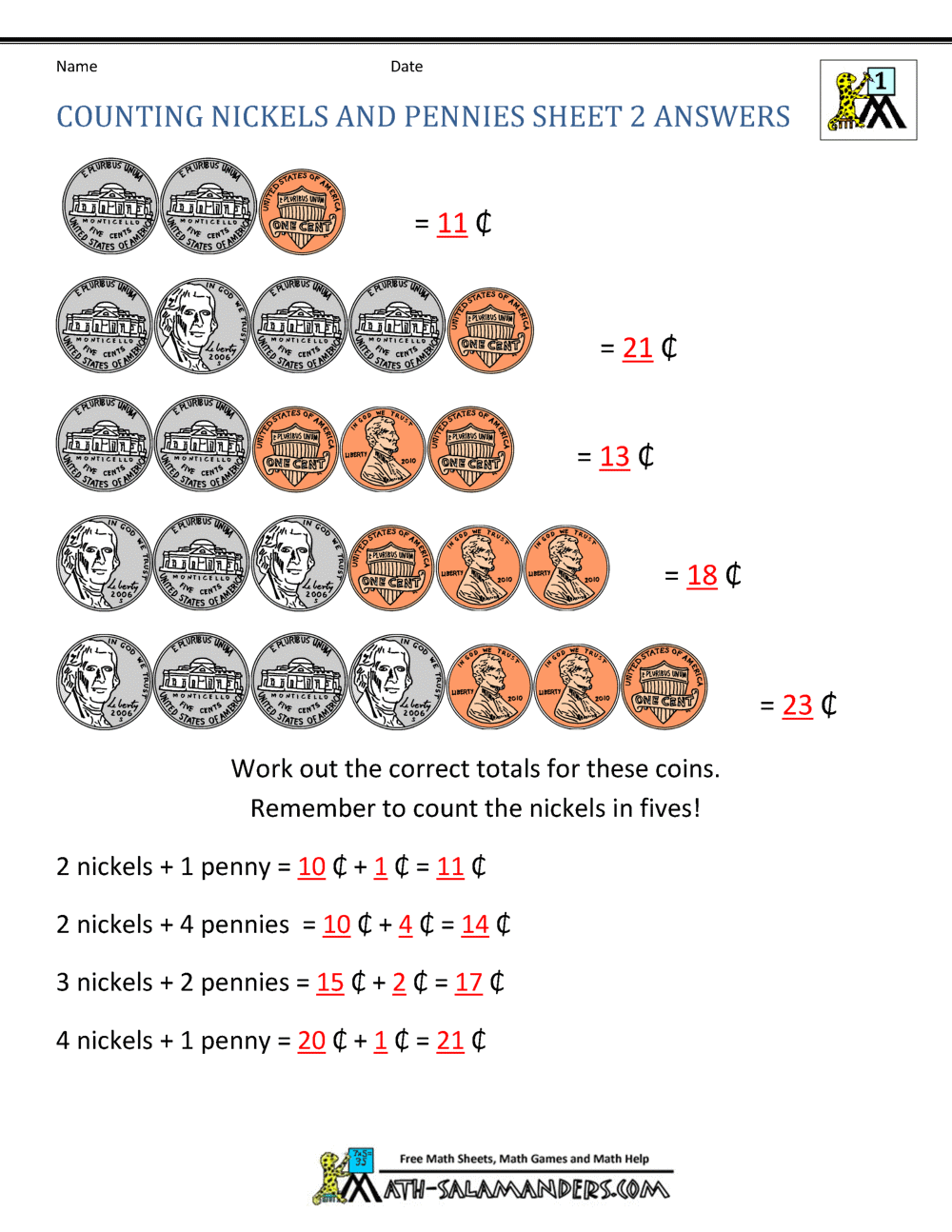 Counting Money Worksheets
