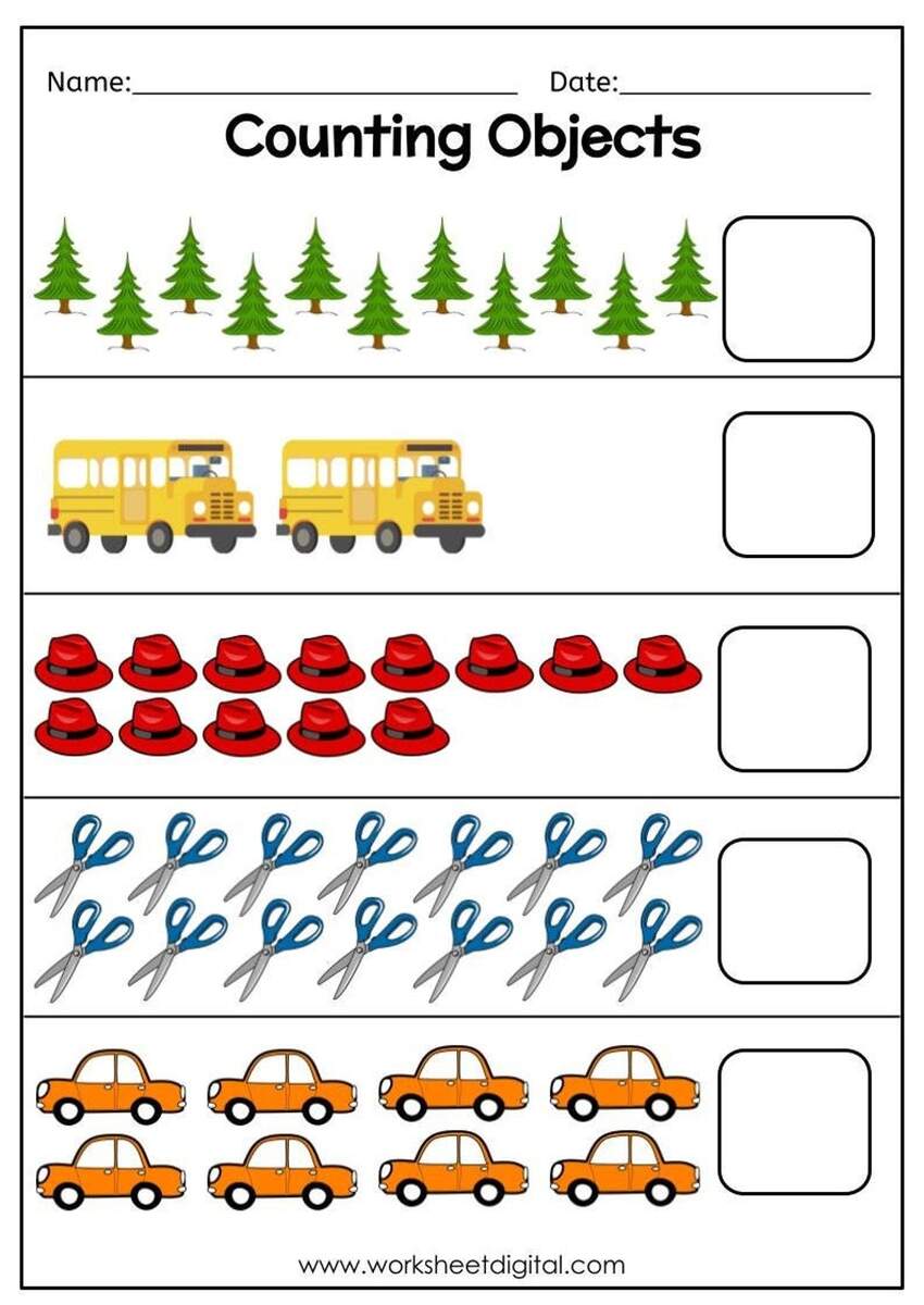 Kindergarten Math Counting Objects Worksheets 1 10 Black And White Teaching Resources