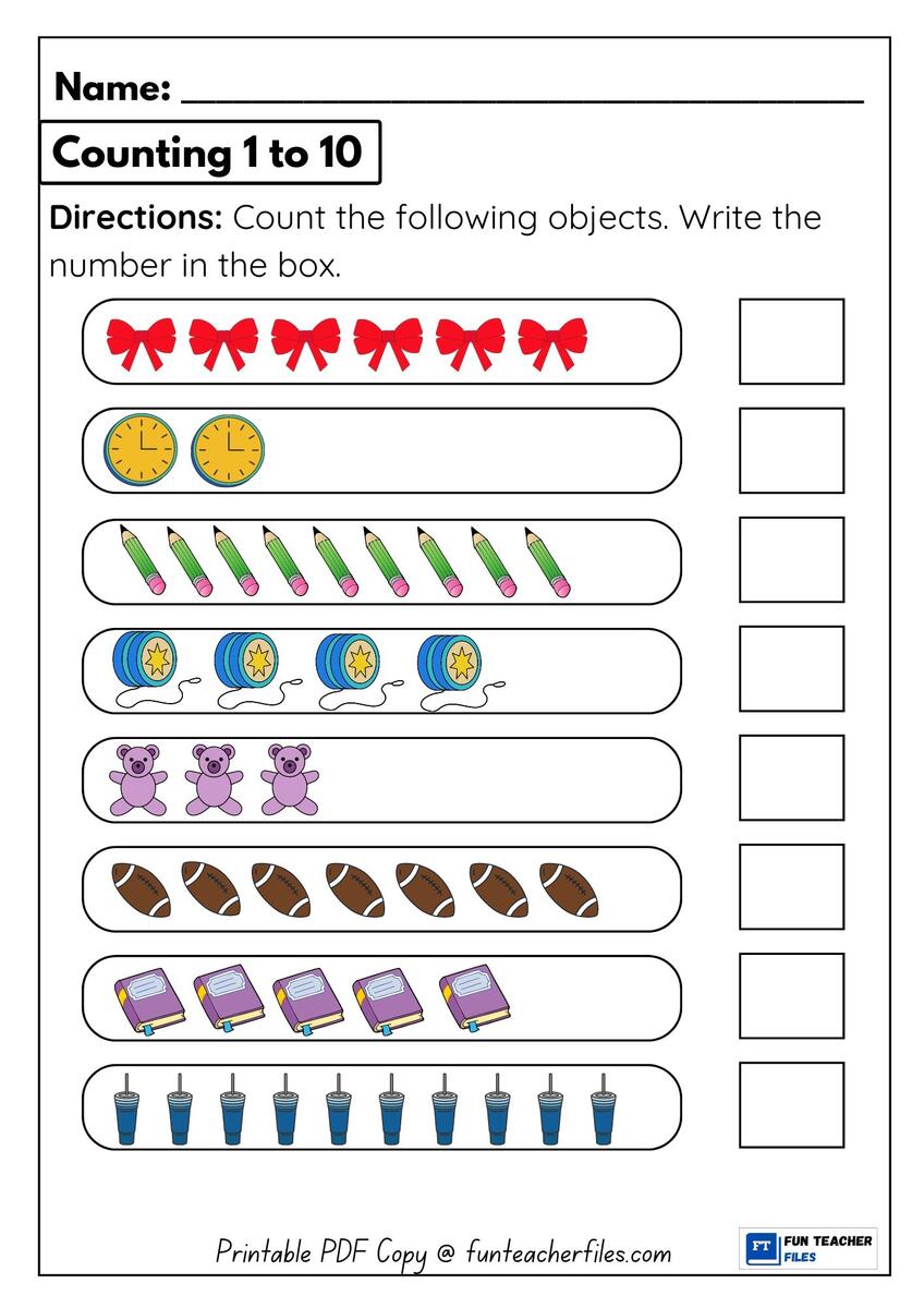 Counting Objects Numbers 1 To 10 Worksheet 2 Fun Teacher Files
