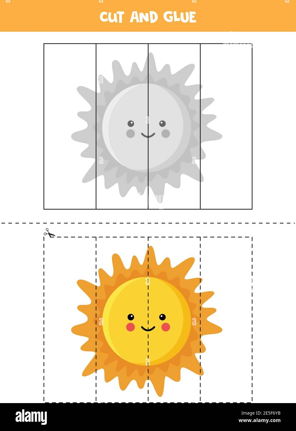 Cut And Glue Game For Kids Cartoon Sun Cutting Practice For Preschoolers Educational Worksheet For Kids Stock Vector Image Art Alamy