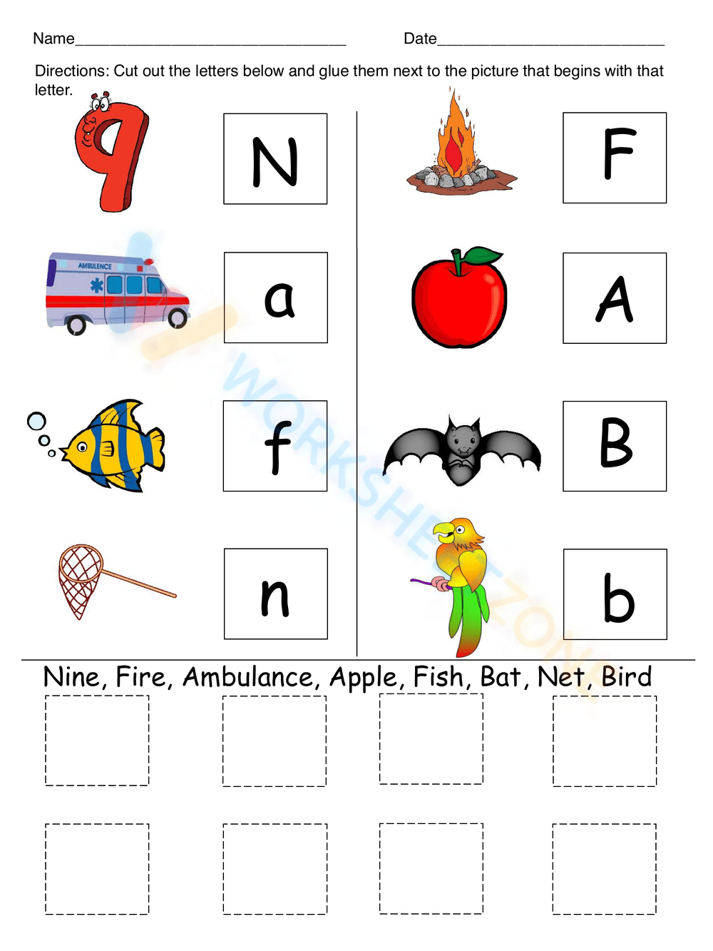 Cut And Paste Beginning Sounds Worksheets