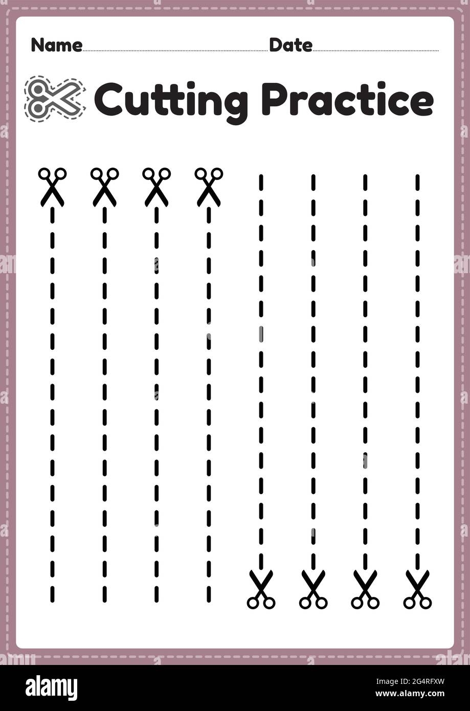 Cutting Activity Printable For Preschool And Kindergarten Kids To Cut The Paper With Scissors To Improve Motor Skills Coordination And Develop Small Stock Vector Image Art Alamy Free Printable Cutting Worksheets For Preschoolers Free Printables Lettering SVG Files Tools Apps