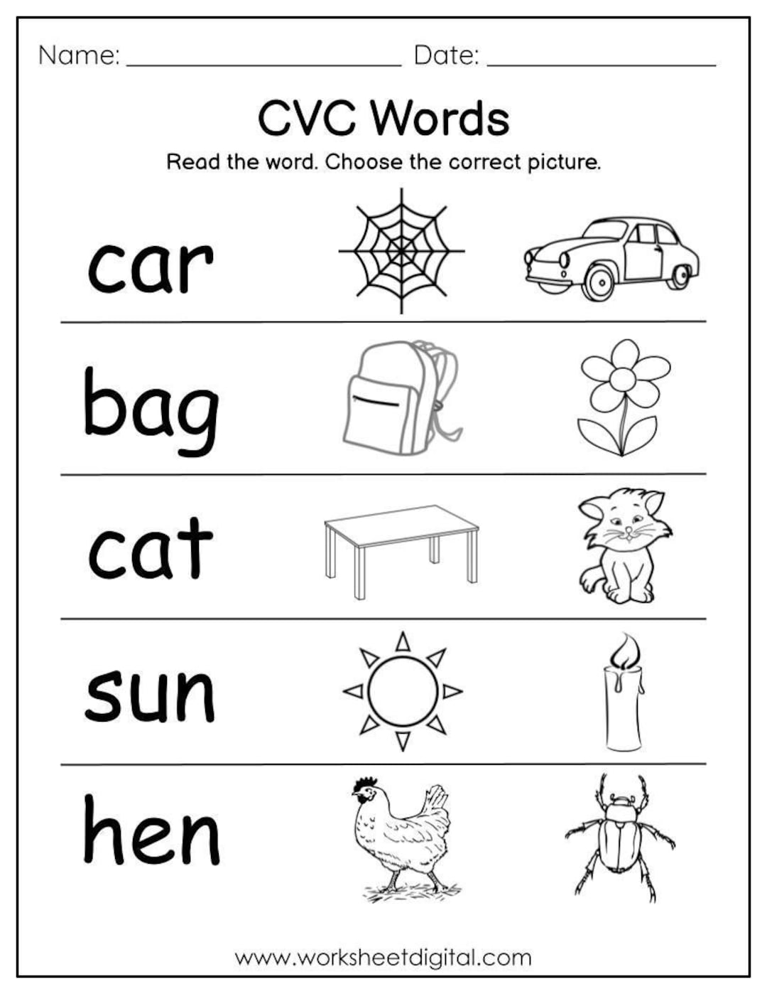 CVC Words Phonics Worksheets Kindergarten Read Choose Digital Download Etsy CVC Words Worksheet Free Printable Digital PDF