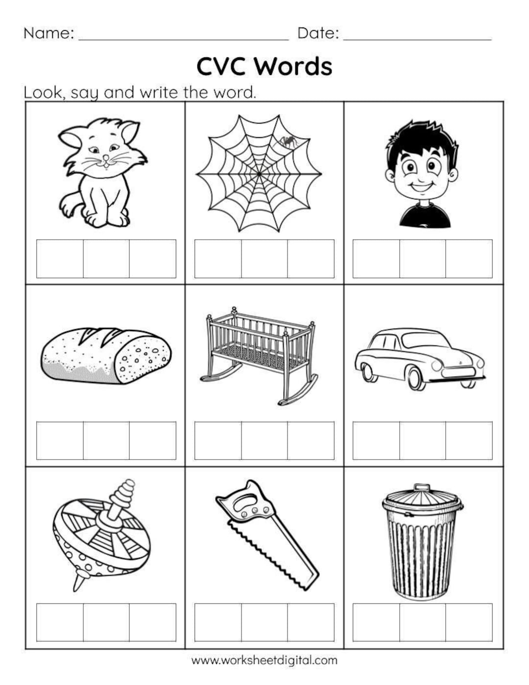 CVC Words Phonics Worksheets Say And Write Printable With Answers Etsy