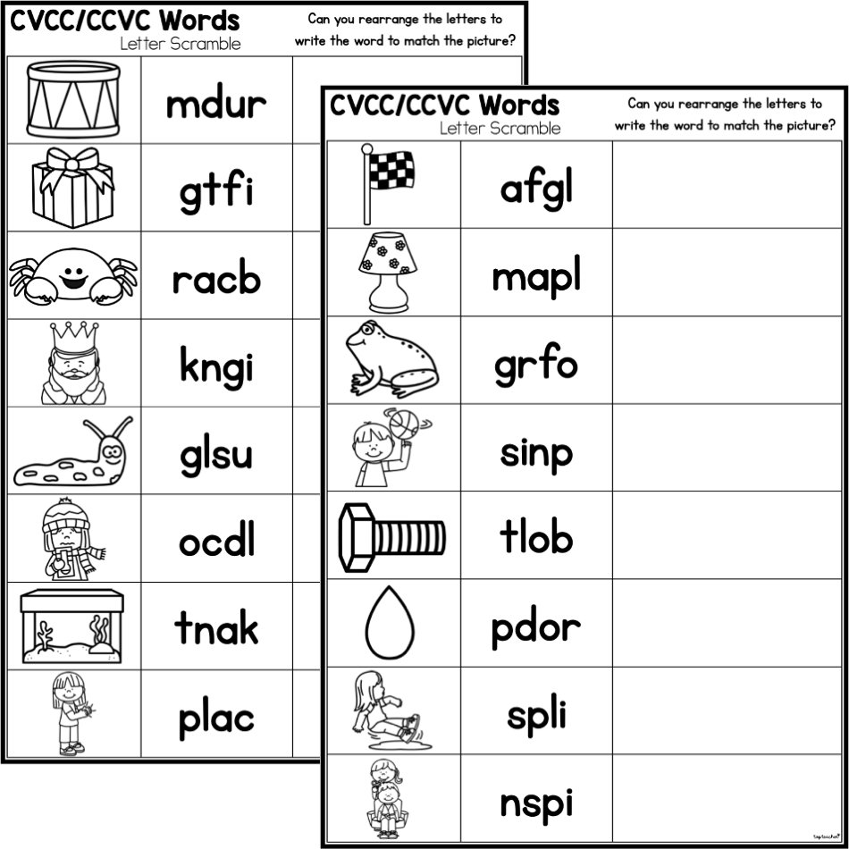 CVCC CCVC Words Letter Scramble Worksheets Top Teacher