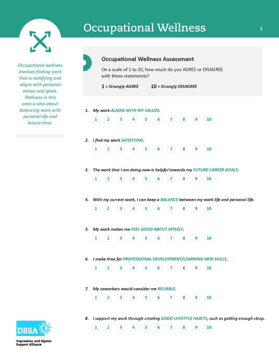 DBSA Wellness Wheel Your Occupational Wellness Depression And Bipolar Support Alliance