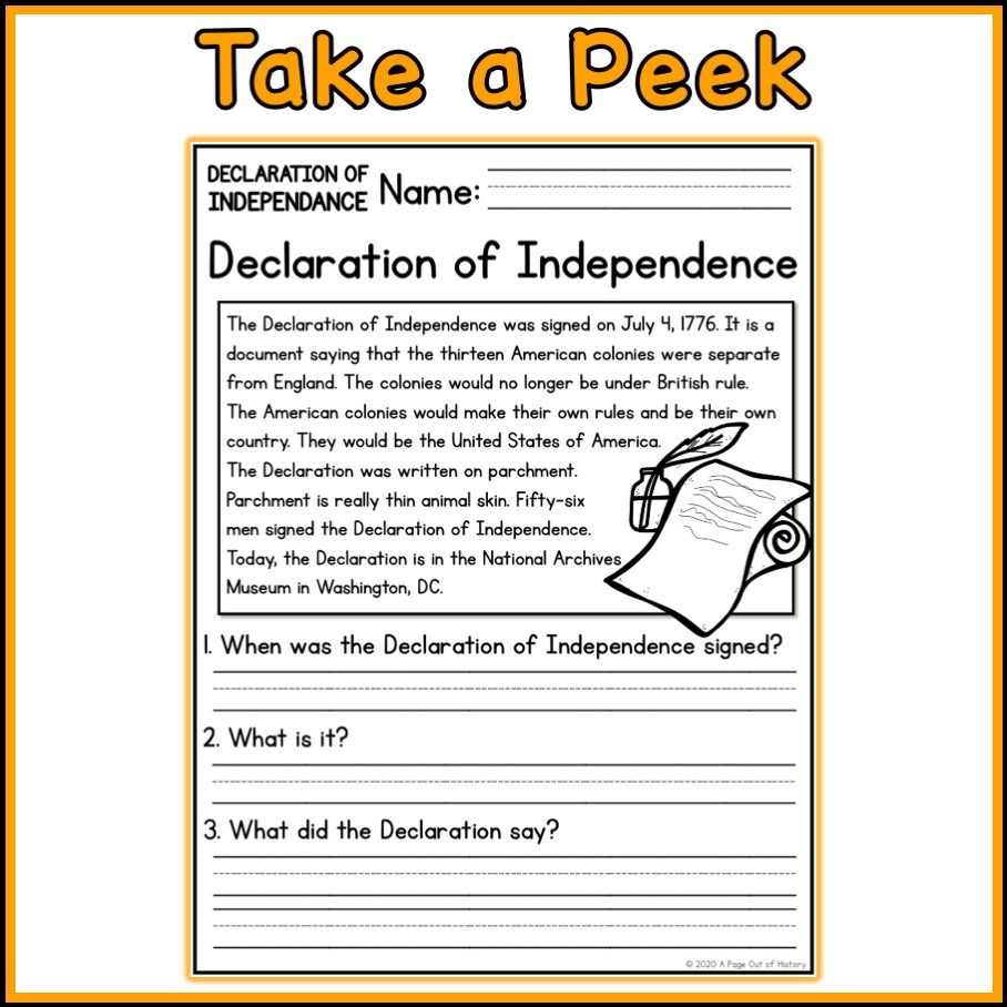 Declaration Of Independence Social Studies Reading Comprehension Passages Made By Teachers Fun Declaration Of Independence Facts Coloring Pages Kids Activities Blog