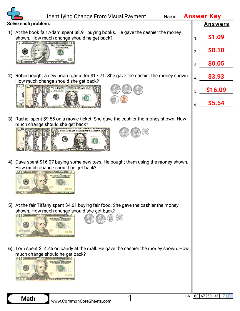 Determining Change Worksheets Determining Change Worksheets
