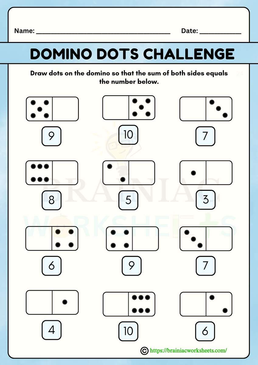 Domino Dots Addition Maths Worksheet For Class 1 Brainiac Worksheets