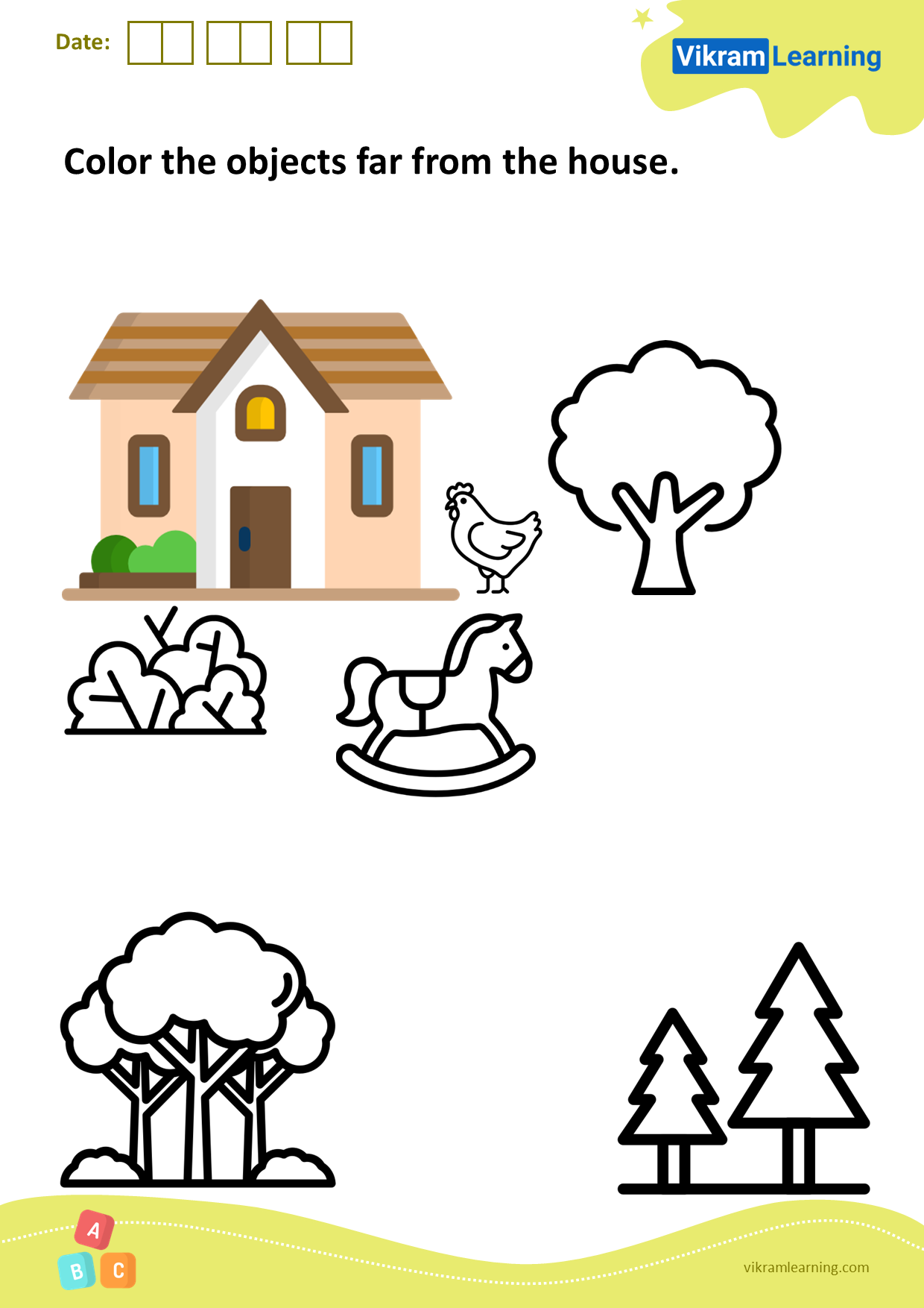Download Color The Objects Far From The House Worksheets Vikramlearning