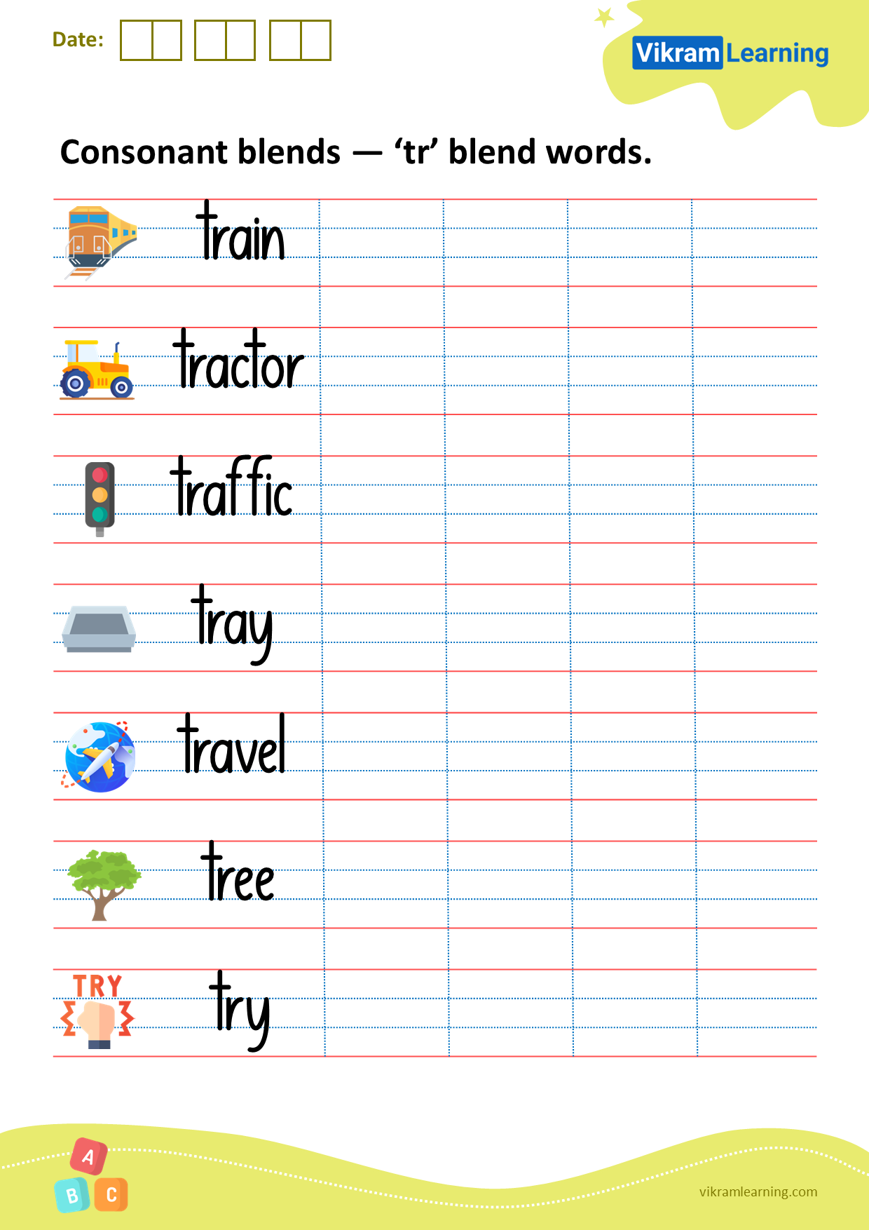 Download Consonant Blends tr Blend Words Worksheets Vikramlearning