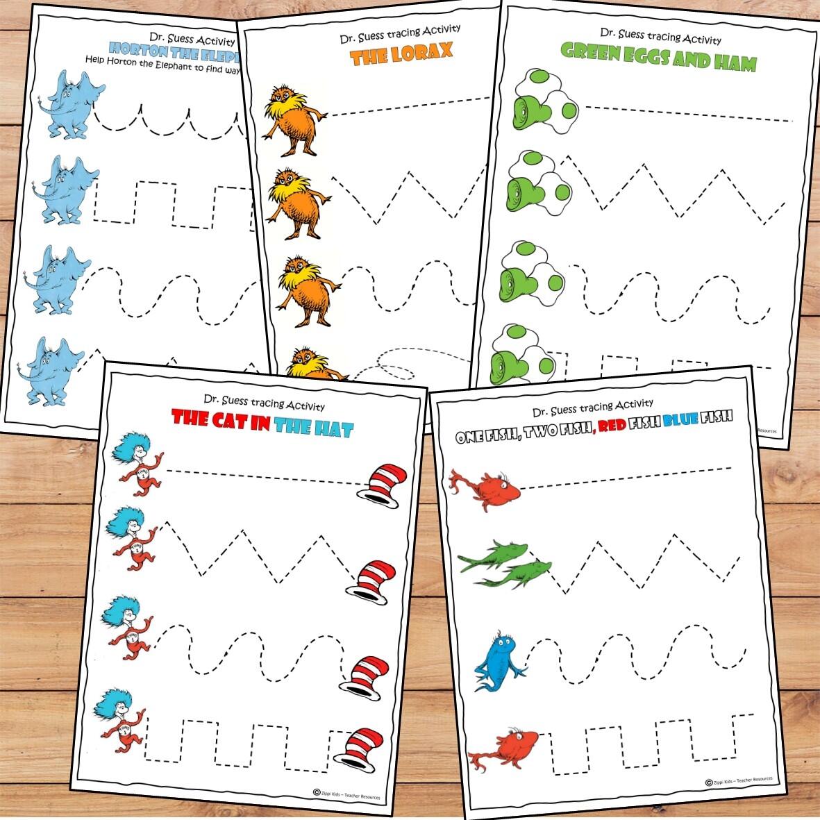 Dr Seuss Tracing Activity For Read Across America Week For Pre K Zippi Kids FREE PRintable Wild West Worksheets For Kids