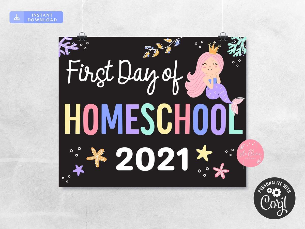 Editable Mermaid Homeschool Sign First Day Photo Prop digital Download Etsy