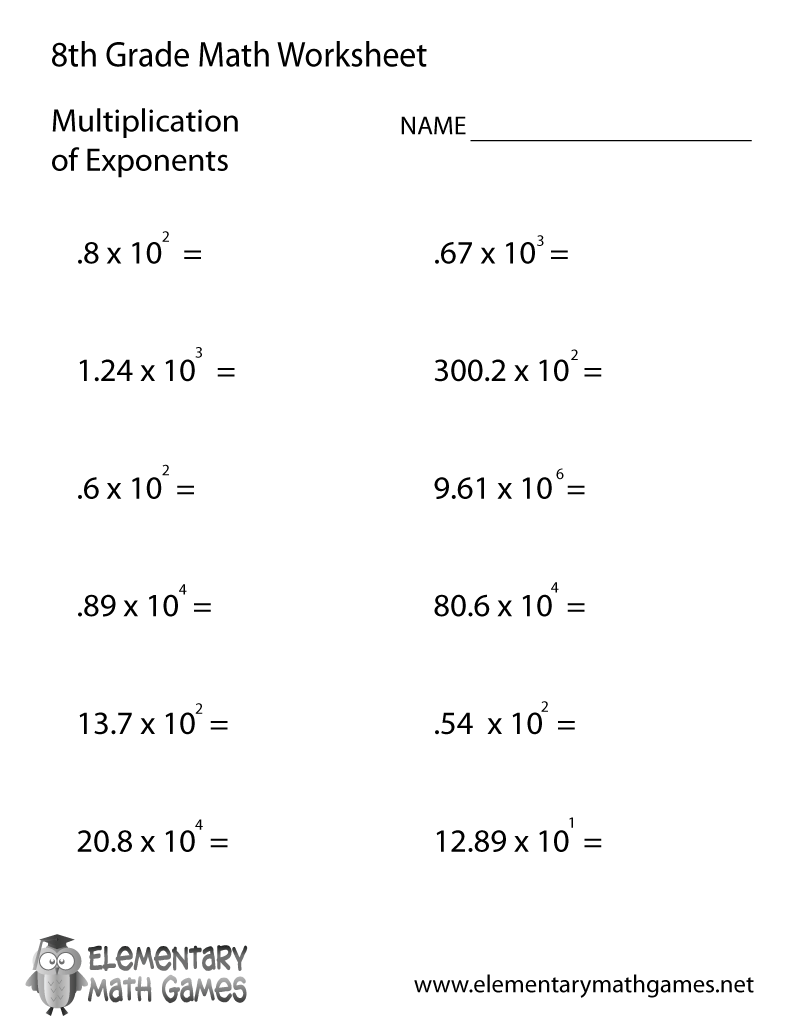 8th Grade Math Workhsheets