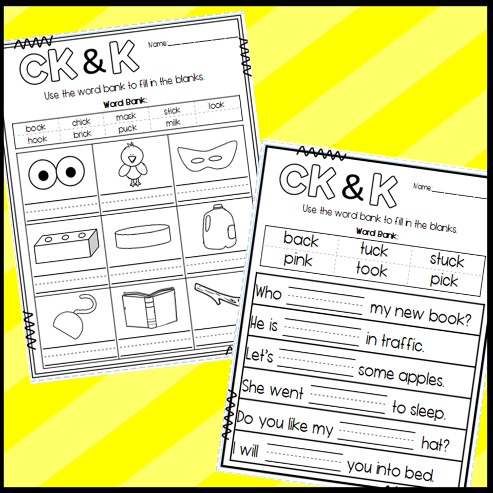 Ending CK And K Worksheets Cut And Paste Sorts Cloze Writing And More Made By Teachers