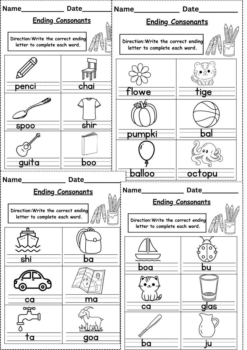 Ending Consonants Worksheets For Kindergarten Grade 1 Ending Consonants Worksheets For Kindergarten Grade 1