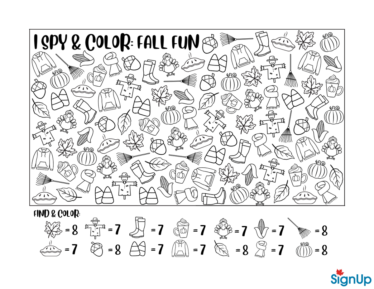 Fall Activity Sheets Coloring Pages SignUp