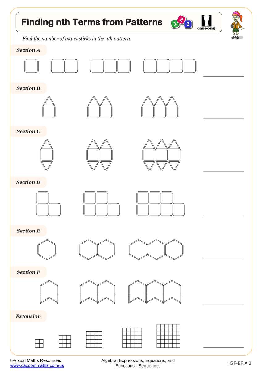 Finding Nth Terms From Patterns Worksheet PDF Printable Algebra Worksheet Cazoom Math Finding Nth Terms From Patterns Worksheet PDF Printable Algebra Worksheet Cazoom Math
