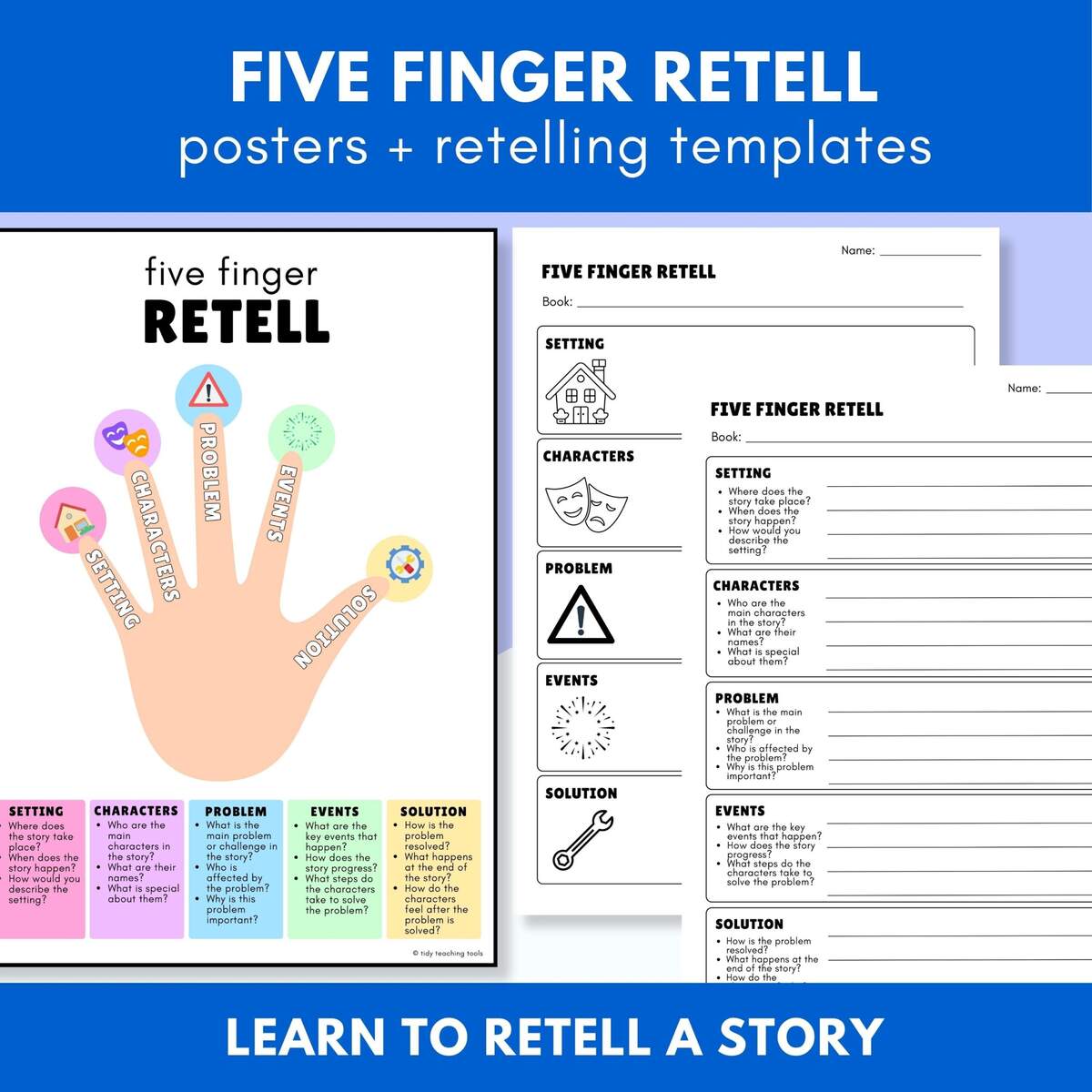 Five Finger Retell Posters Storytelling Templates Etsy