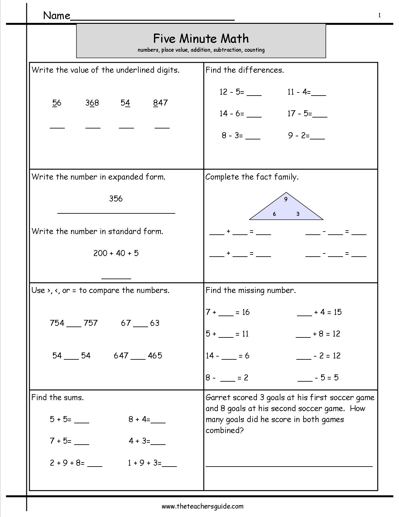 Five Minute Math Review Worksheets From The Teacher S Guide Five Minute Math Review Worksheets From The Teacher S Guide
